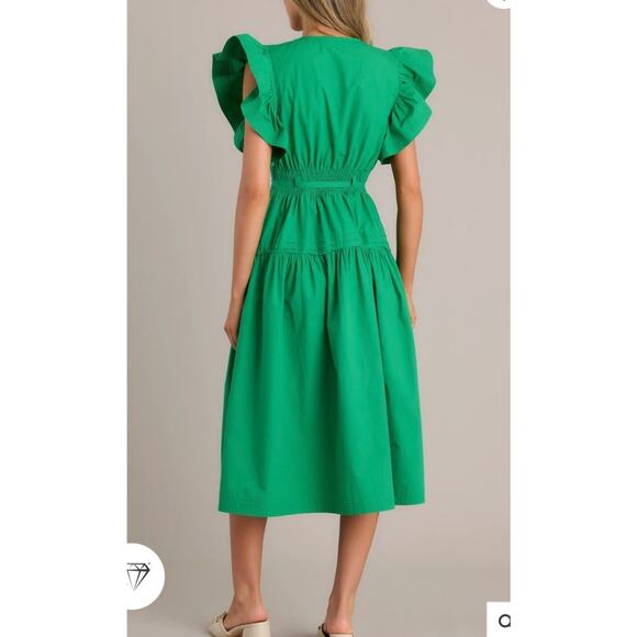 Strut&bolt PURE ENCHANTMENT GREEN 100% COTTON MIDI DRESS - Picture 3 of 14